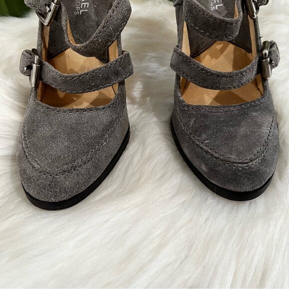 Michael Kors Suede Leather Double Strap Platform High Heel Mary Jane’s Gray 5.5